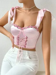StyleCast Pink Shoulder Straps Corset Crop Top