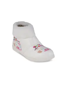BAESD Girls Hello Kitty Printed Faux Fur Trim Flexible Anti-Slip Sole Mid-Top Winter Boots