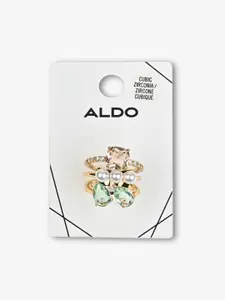 ALDO Set Of 3 Rose Gold-Plated Stone-Studded Finger Rings