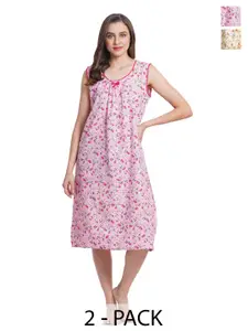 Breezly Pack of 2 Ethnic Motifs Printed Pure Cotton Nightdress