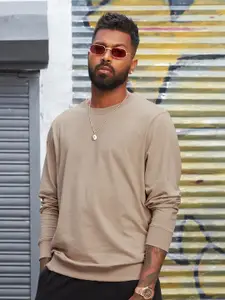 The Souled Store Men Taupe Striped Sweatshirt