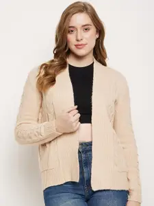 Madame Self Design Long Sleeves Open Front Casual Shrug