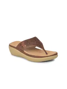 Liberty Tan Printed PU Comfort Sandals with Laser Cuts