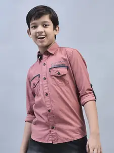 Crimsoune Club Boys Classic Slim Fit Roll-Up Sleeves Pure Cotton Casual Shirt