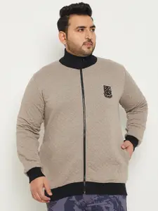 bigbanana Plus Size Self Design Mock Collar Pure Cotton Front Open Sweatshirt