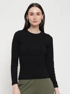 EDRIO Round Neck Long Sleeves Knitted Fitted Top