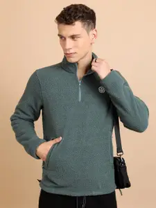 HIGHLANDER Green Self Design High Neck Long Sleeves Sweatshirt