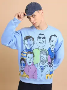 HIGHLANDER Blue Graphic Printed Oversized Sweatshirt
