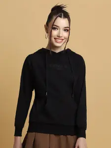 FOREVER 21 Black Hooded Cotton Sweatshirt