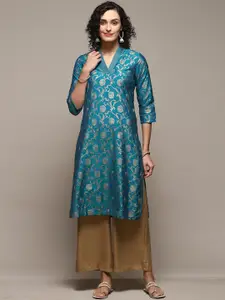 Biba Floral Printed V-Neck Zari A-Line Kurta