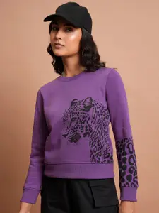 Tokyo Talkies Women Purple Printed Sweatshirt