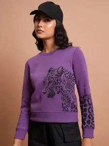 Tokyo Talkies Purple Graphic Printed Pullover Sweatshirt