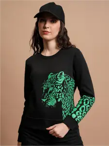 Tokyo Talkies Black Tiger Printed Long Sleeves Pullover Sweatshirt
