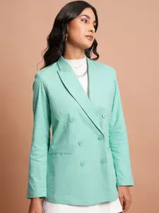 CHIC BY TOKYO TALKIES Sea Green Notched Lapel Collar Double-Breasted Blazer