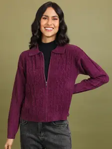 Tokyo Talkies Women Purple Cable Knit