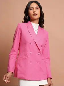 Tokyo Talkies Pink Notched Lapel Collar Double-Breasted Blazer