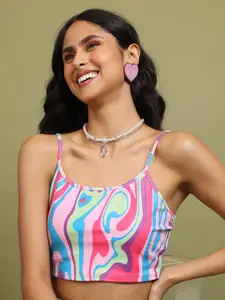 Tokyo Talkies Pink Abstract Printed Tank Crop Top