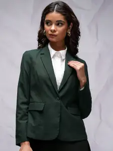 Tokyo Talkies Green Notched Lapel Collar Single-Breasted Blazer