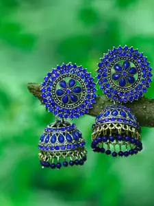 MEENAZ Gold-Plated Dome Shaped Beaded Jhumkas
