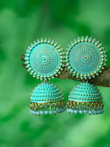 MEENAZ Gold-Plated Artificial Beads-Beaded Dome Shaped Jhumkas