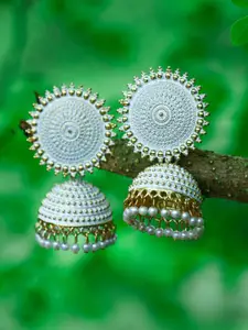 MEENAZ Gold-Plated Dome Shaped Beaded Jhumkas