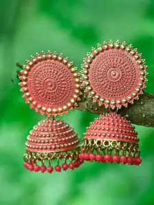 MEENAZ Gold-Plated Dome Shaped Beaded Jhumkas