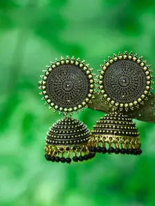 MEENAZ Gold-Plated Artificial Beads-Beaded Dome Shaped Jhumkas