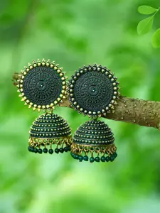 MEENAZ Gold-Plated Contemporary Artificial Beads Studded Jhumkas