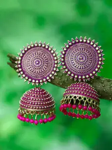 MEENAZ Gold-Plated American Diamond Contemporary Jhumkas