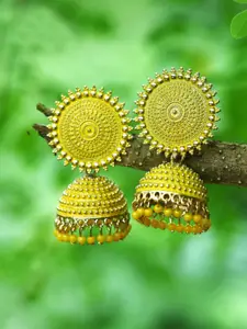 MEENAZ Gold-Plated Artificial Beads-Beaded Dome Shaped Jhumkas