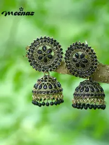 MEENAZ Gold-Plated American Diamond Studded Dome Shaped Jhumkas