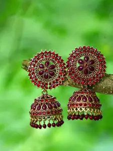 MEENAZ Gold-Plated American Diamond Studded Ethnic Jhumkas Earrings
