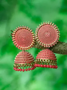 MEENAZ Gold-Plated American Diamond Studded Dome Shaped Jhumkas