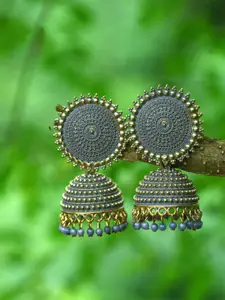 MEENAZ Gold-Plated American Diamond Studded Dome Shaped Jhumkas