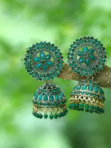 MEENAZ Gold Plated American Diamond Studded Jhumkas