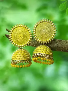 MEENAZ Gold-Plated American Diamond Studded Dome Shaped Jhumkas