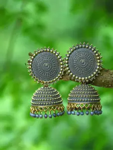 MEENAZ Gold-Plated American Diamond Studded Dome Shaped Jhumkas