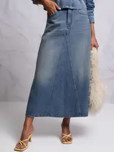 Tokyo Talkies Blue A-Line Maxi Pure Cotton Denim Skirt