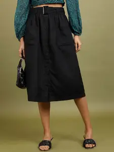 Tokyo Talkies Black Midi A-Line Skirt