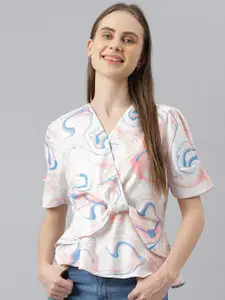 Latin Quarters Abstract Printed Wrap Top