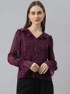Latin Quarters Abstract Printed Bell Sleeves Top