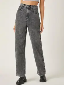 Kotty Women Grey Jean Straight Fit High Rise Clean Look Heavy Fade Stretchable Jeans