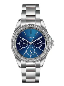 Timex Women Brass Dial & Stainless Steel Bracelet Style Straps Analogue Watch- TW000Z400