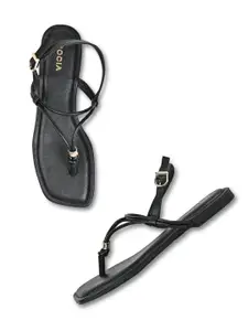 Rocia Open Toe Flats With Buckle Closure