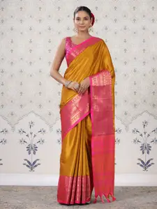 Ode by House of Pataudi Mustard Woven Design Silk Cotton Designer Saree