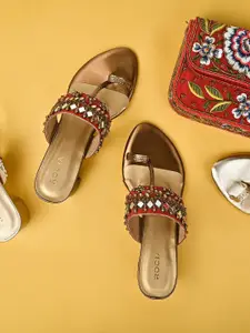 Rocia Gold-Toned Ethnic Block Sandals