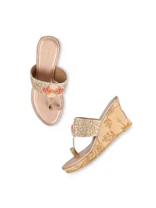 Rocia Rose Gold Ethnic Flatform Sandals
