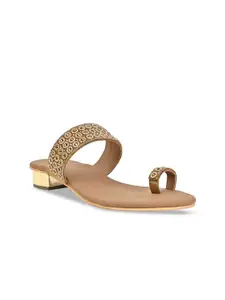Rocia Gold-Toned Ethnic Block Sandals