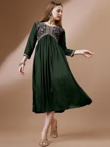 FabFairy Floral Embroidered Empire Ethnic Dresses