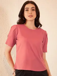 DENNISON Pink Puff Sleeve Crepe Top